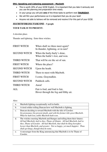 S&L activity based on Macbeth: Role play
