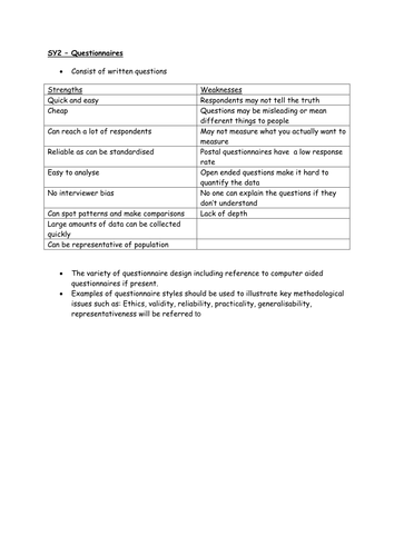 SY2 Questionnaires