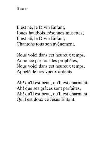 Chords. Lyrics. ' Il est ne'