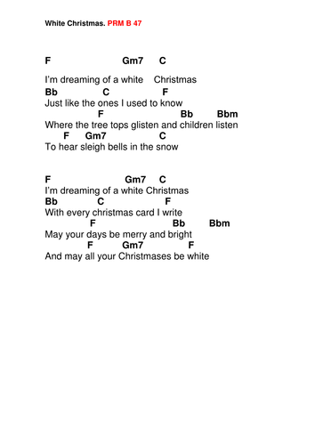 Chords. Lyrics. ' White Christmas' | Teaching Resources