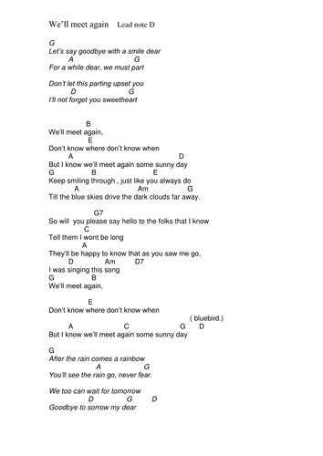 Chords. Lyrics 'We'll meet again '