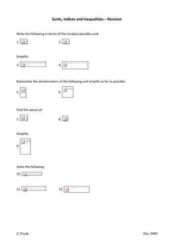 Surds / Indices / Inequalities Revision
