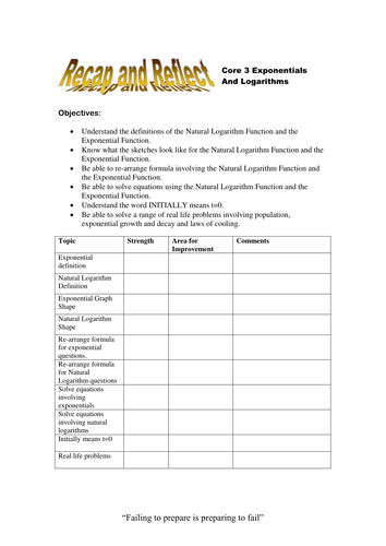 Exponential + Logs Reflection Sheet