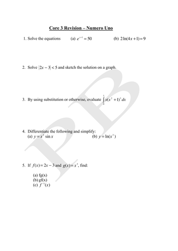 Core 3 Revision Sheet 1