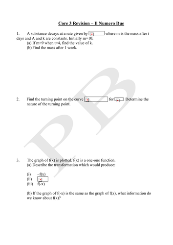 Core 3 Revison Sheet 2