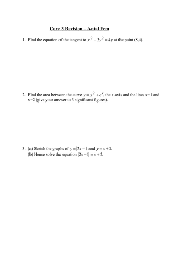 Core 3 Revision Sheet 5
