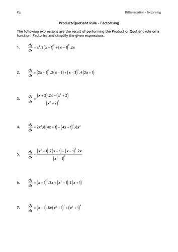 Factorising in Differentiation