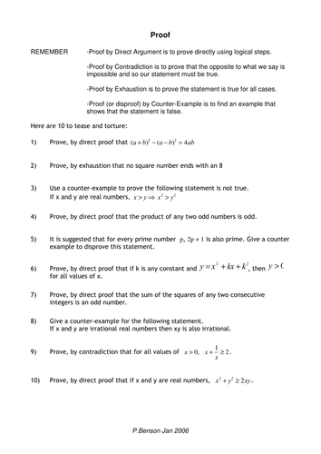 A level Maths C3: Proof worksheet with answers