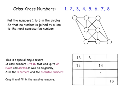 Starter - Criss Cross Numbers