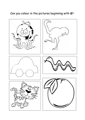 Colour In The Items That Begin With An O Teaching Resources