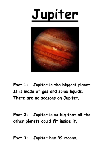 Planet Fact Sheets (could be made into a book) Teaching Resources