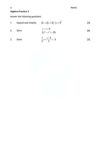 Algebra Practice Sheets