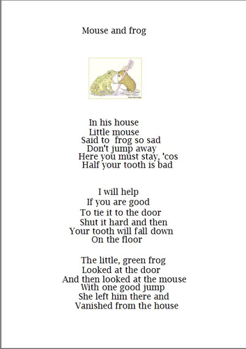 Poem. 'Frog and mouse' care of teeth | Teaching Resources