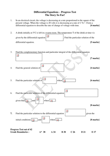 Differential Equations Progress test