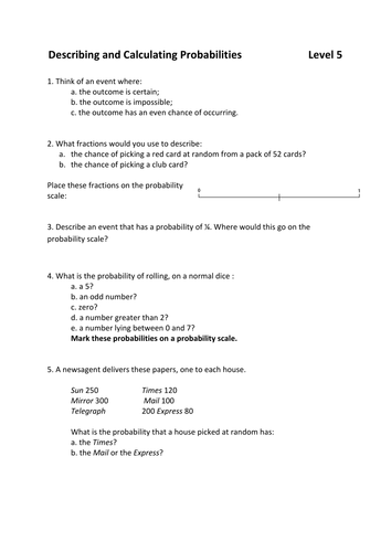 Maths KS3: Calculating Probabilities worksheet