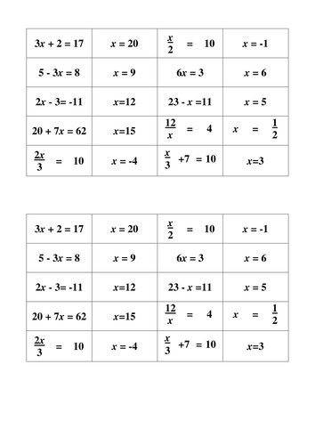 Loop Cards - Solving simple equations