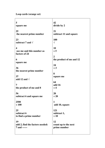 Loop Cards - Orange Numeracy