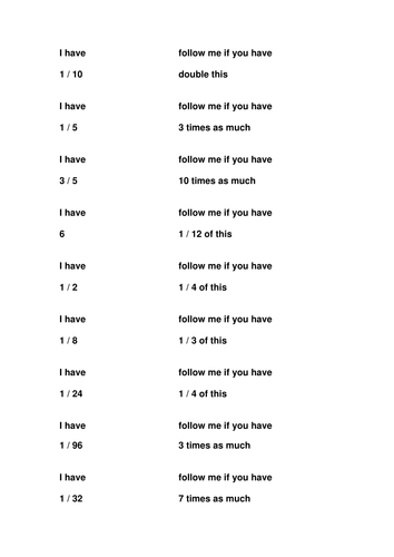 Loop Cards - fractions, multiples loop