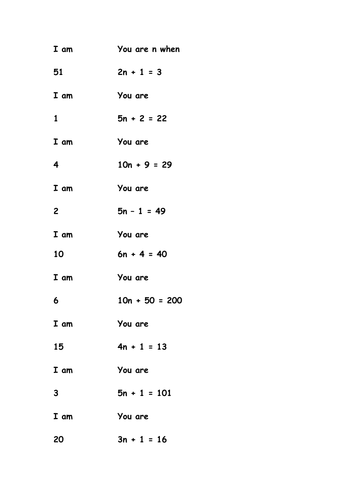 Loop Cards - linear equations loop