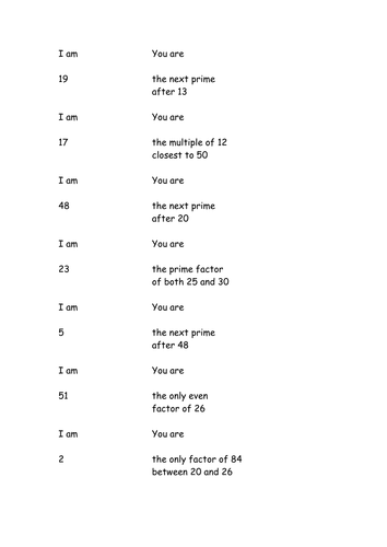 Loop Cards - factors, multiples loop