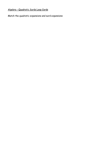 Loop Cards - KS4 Algebra  Quadratic Surds