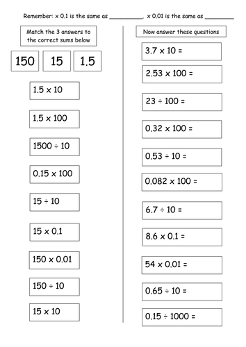 Matching Cards - Multiplying & Dividing by power10