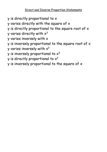 GCSE Maths Matching Cards - Proportion Variation