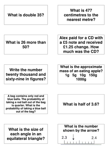 Matching Cards - KS3 SAT mathsmentaltestcards1998