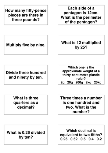 Matching Cards - KS3 SAT mathsmentaltestcards2001