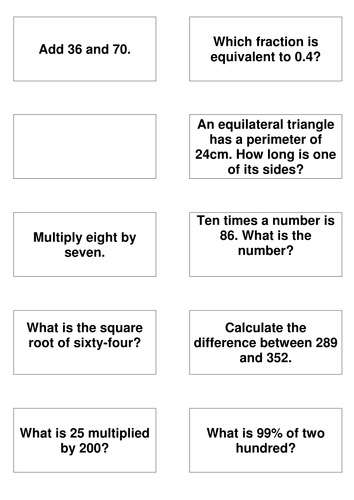 Matching Cards - KS3 SAT mathsmentaltestcards2002