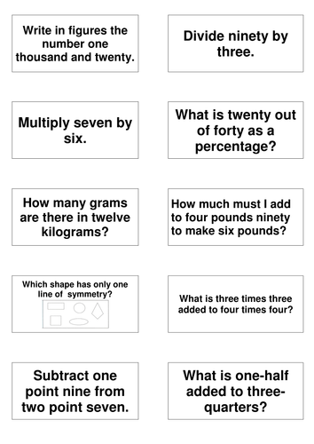 Matching Cards - KS3 SAT mathsmentaltestcards2003