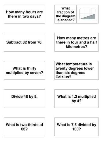 Matching Cards - KS3 SAT mathsmentaltestcards2004