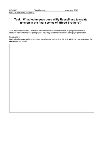 Dramatic tension in Blood Brothers essay plan