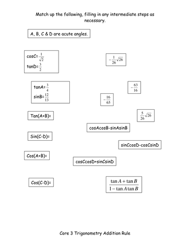 Compound Angle Formula Matching Task