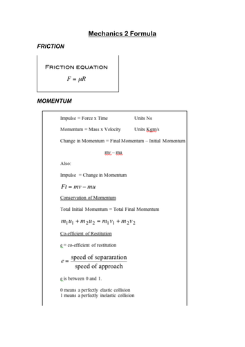 Mechanics 2 Formula