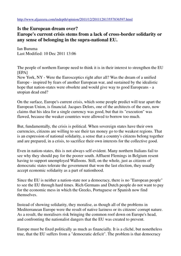 The Euro Crisis, Global Economies, Poverty+Wealth