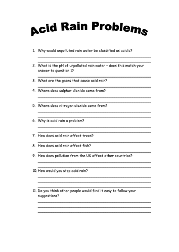 Worksheets Acid Rain Worksheet acid rain questions by funforester teaching resources tes
