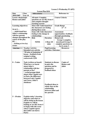 Romeo & Juliet: Lesson Plan: Act III, Scene 4