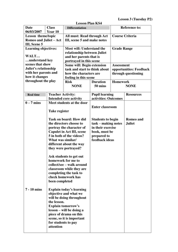 Romeo Juliet Lesson Plan Act 3 Scene 5 Teaching Resources