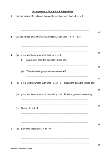 So You Want a Grade C - Inequalities