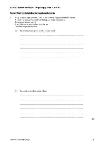A & A* Revision - Probability worksheets