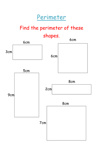 Perimeter of squares and rectangles sheet | Teaching Resources