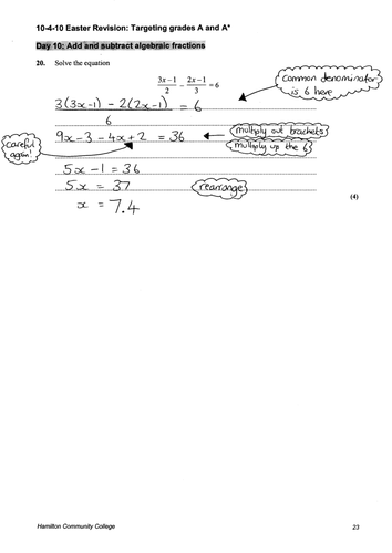 A & A* Revision – Algebraic Fractions Worksheet