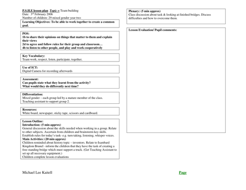 team building lesson plan teaching resources