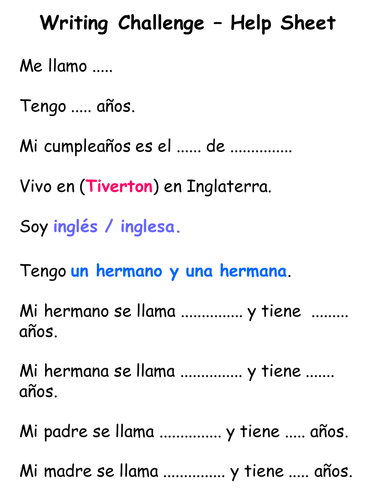 AQA EL - Writing support for Self, Family & Friend