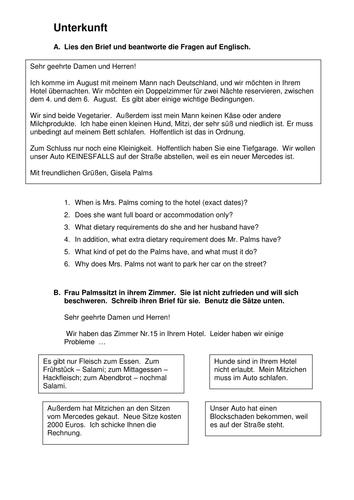 Unterkunft reading task