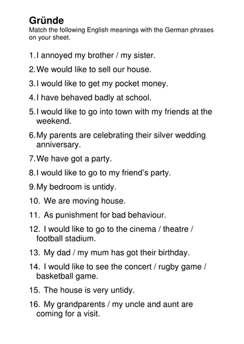 Grunde fur Hausarbeit matching task