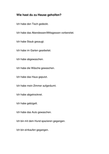 Wie hast du zu Hause geholfen?