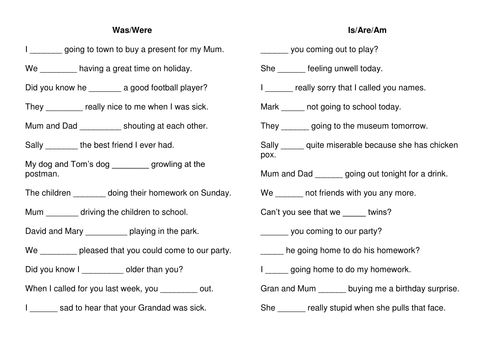 Worksheets Was Were Work Sheet using is are was were by jpspooner teaching resources resource