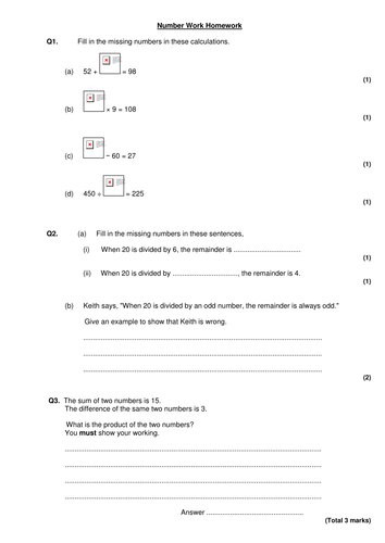 GCSE Exam Questions - Number Operations to Grade E